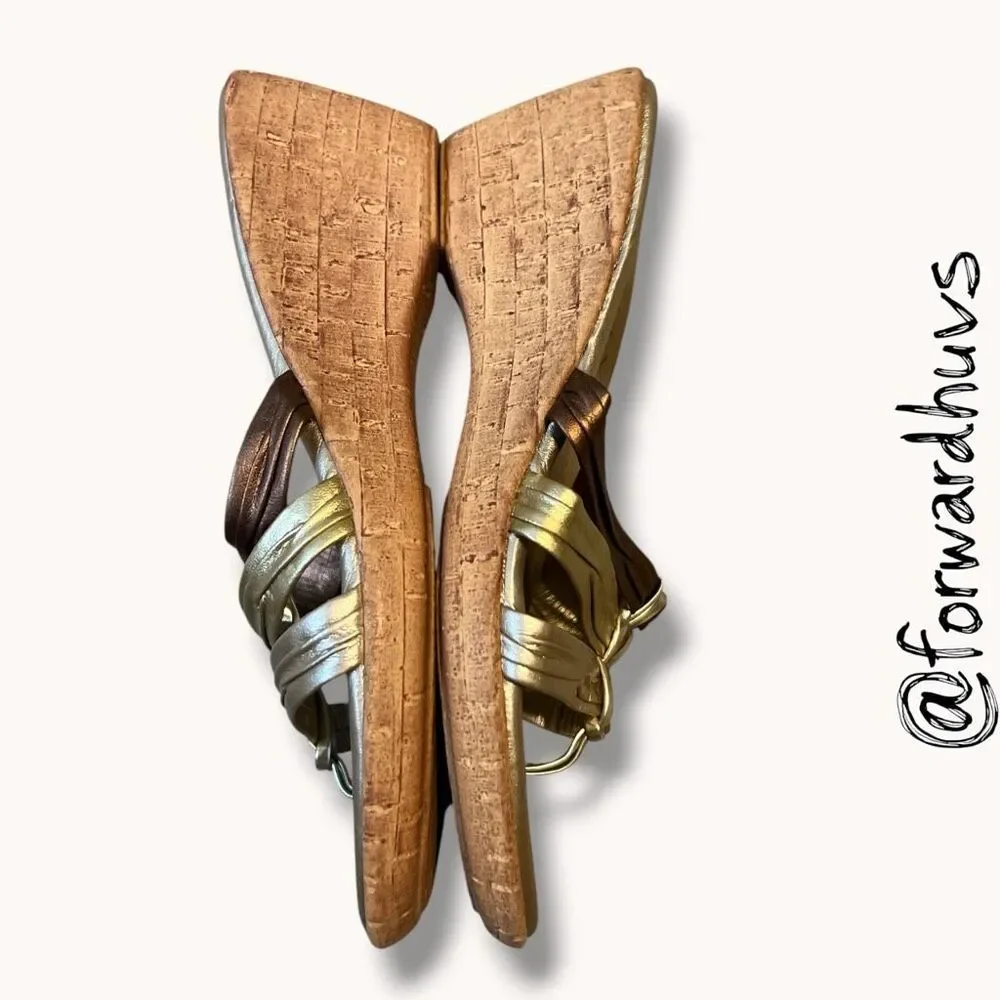 Italian Shoemakers Metallic Cork Wedge Slide Sandals 7.5